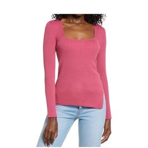 Open Edit Woman’s Pink Malaga Long Sleeved Ribbed Top M